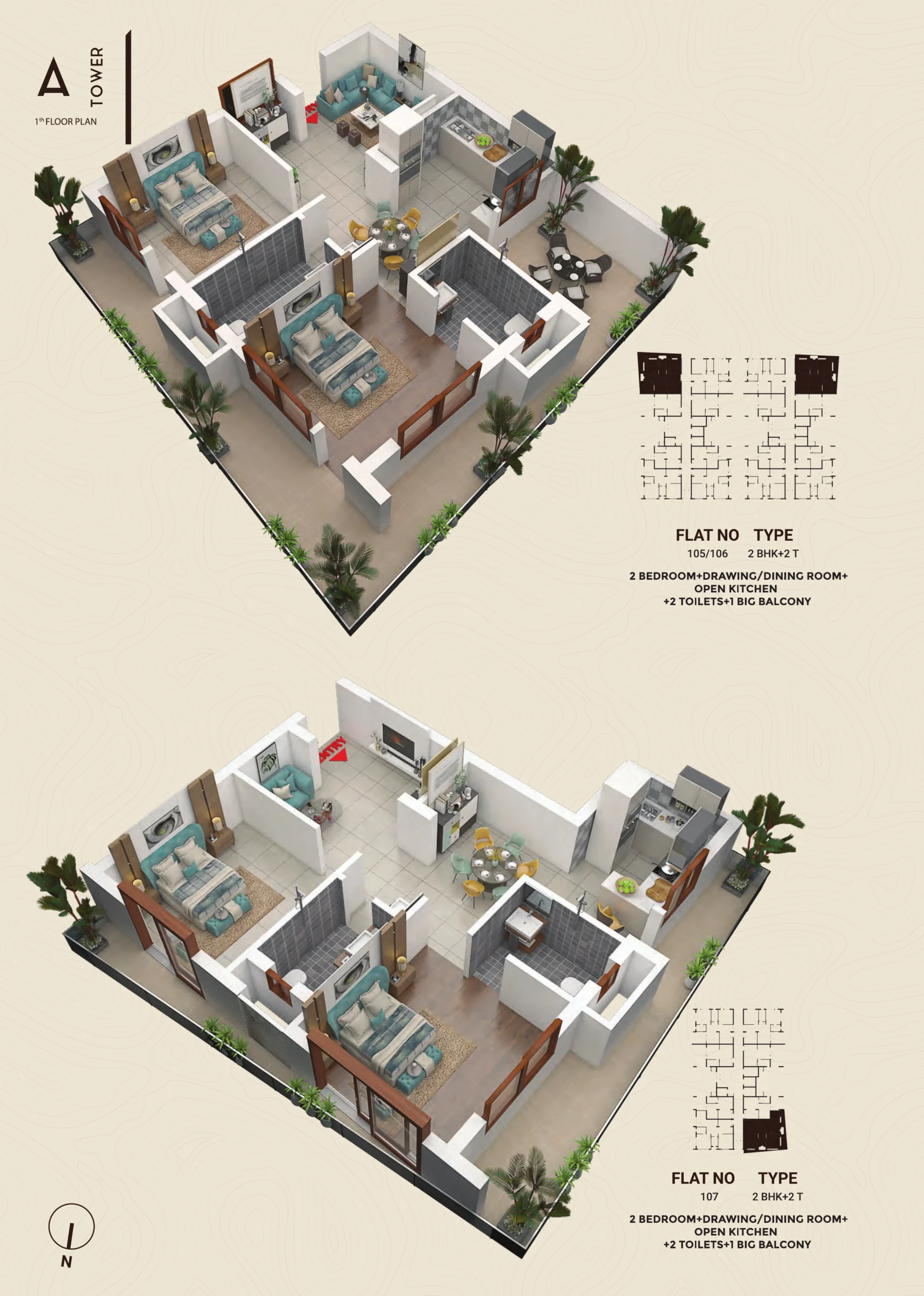Tower A 2 BHK floor plan at The Capital